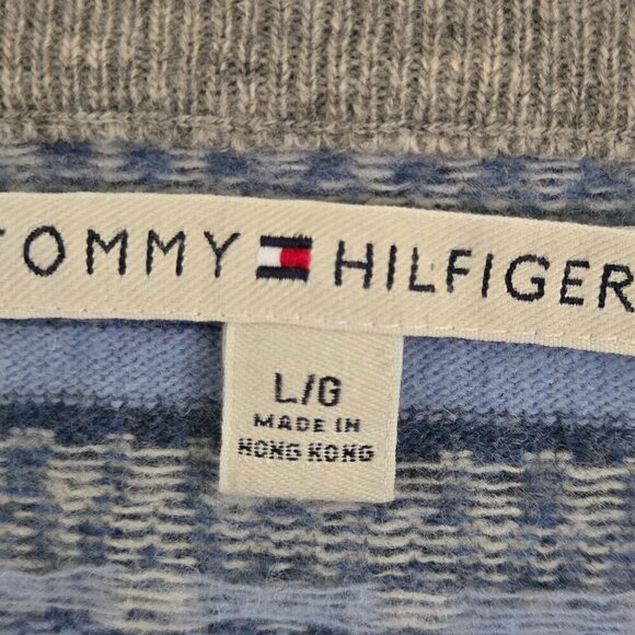 Tommy Hilfiger Vintage Lambswool Fairisle Nordic Sweater Blue Gray Cream Size L - Picture 5 of 6